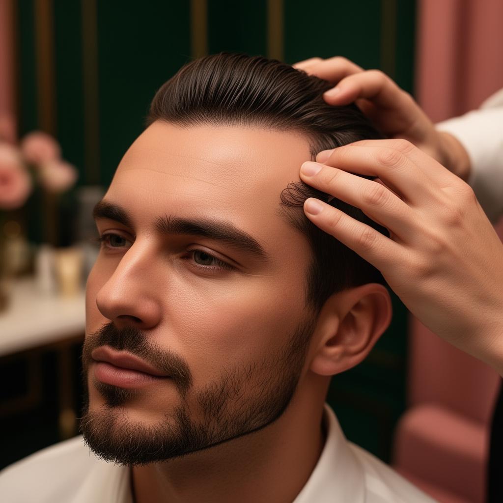 Colocação de prótese capilar masculina em ambiente reservado